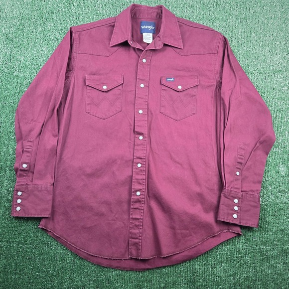 Wrangler Western Snap Shirt Mens L Burgundy Maroon Long Sleeve Cotton MS707RO - Picture 2 of 7